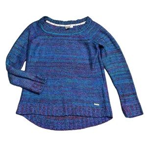 Roxy Blue Multi Color Crew Neck Pullover Long Sleeve Cable Knit Sweater Small